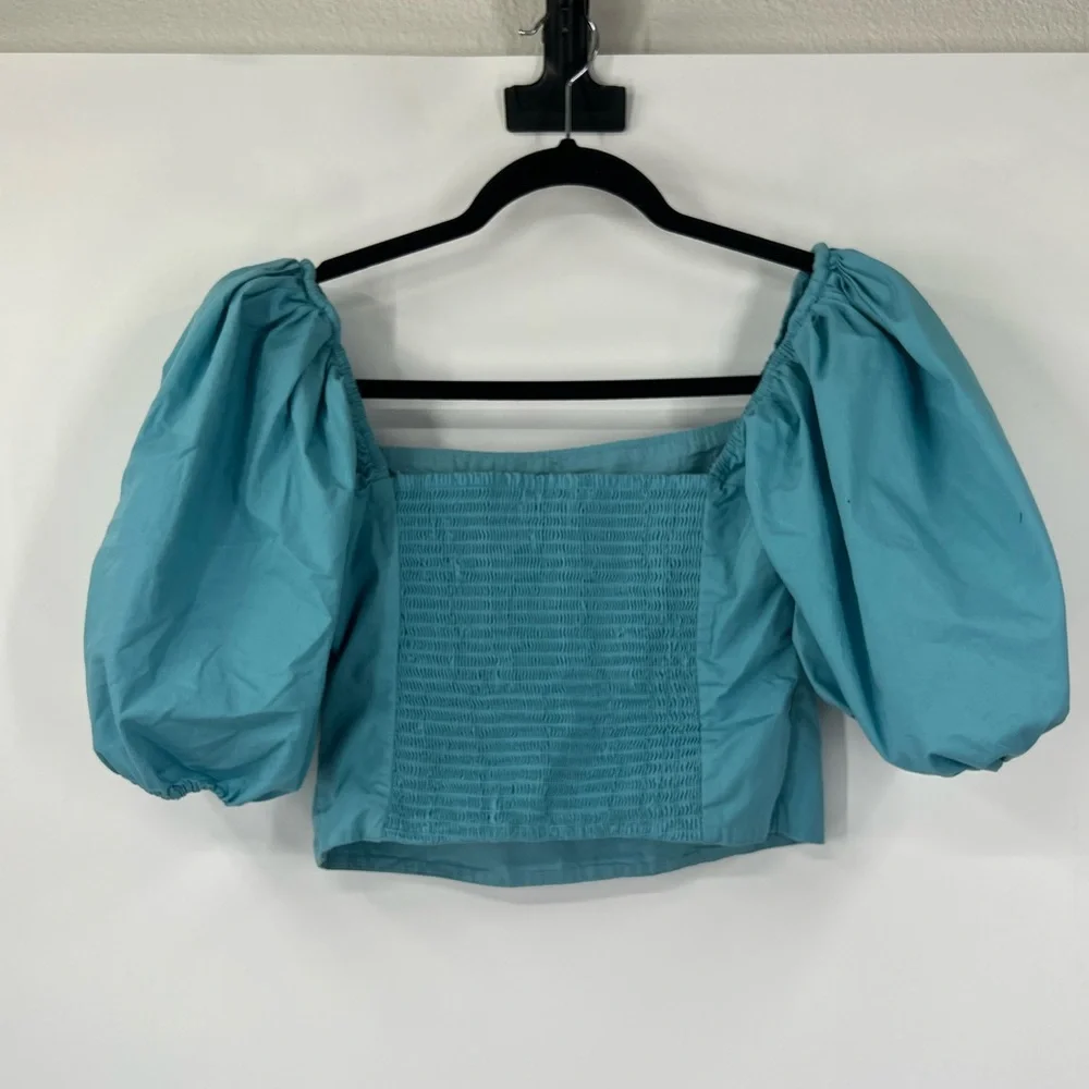 Abercrombie & Fitch Blue Puff Sleeve Crop Top